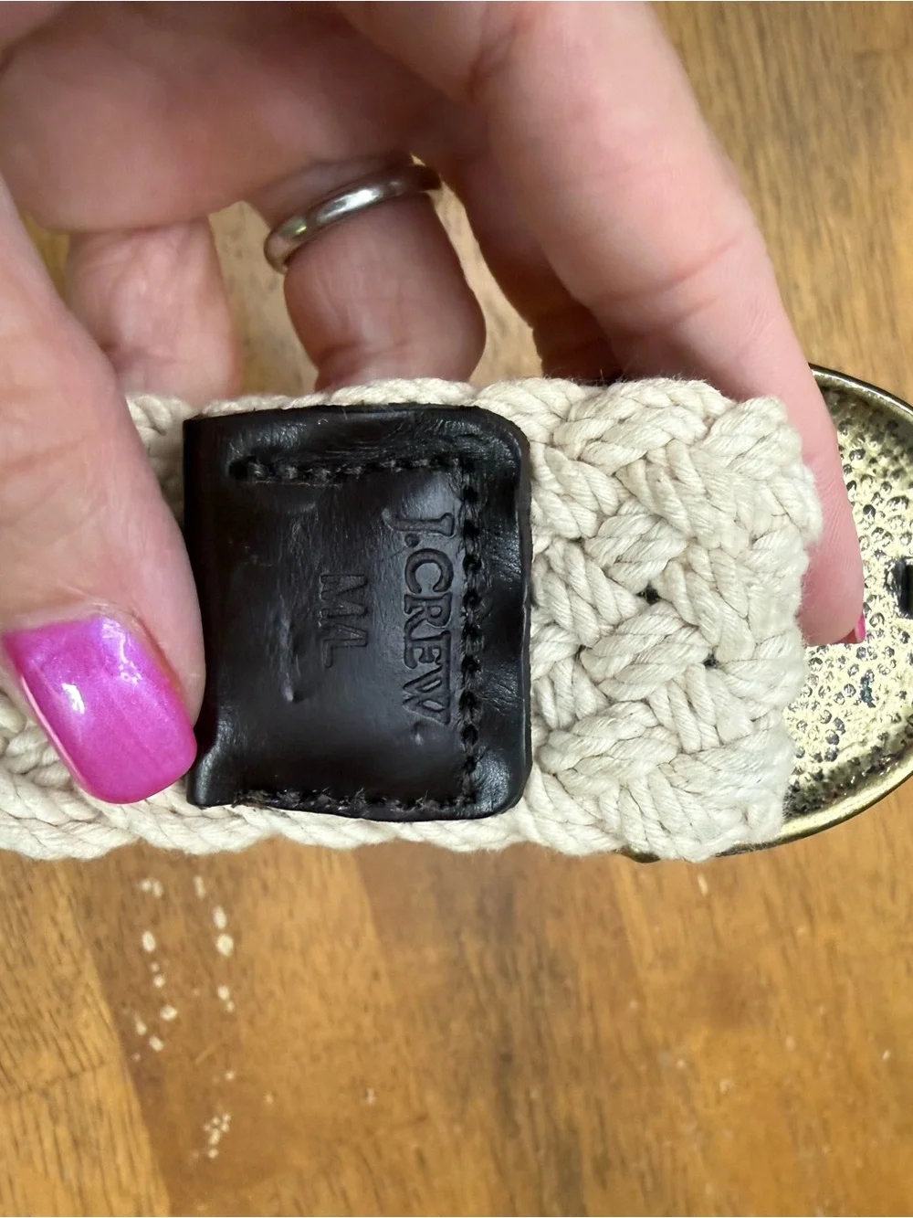 J. Crew Nautical Braided Rope Belt with Leather Trim Anchor Detail M/L - Picture 2 of 4